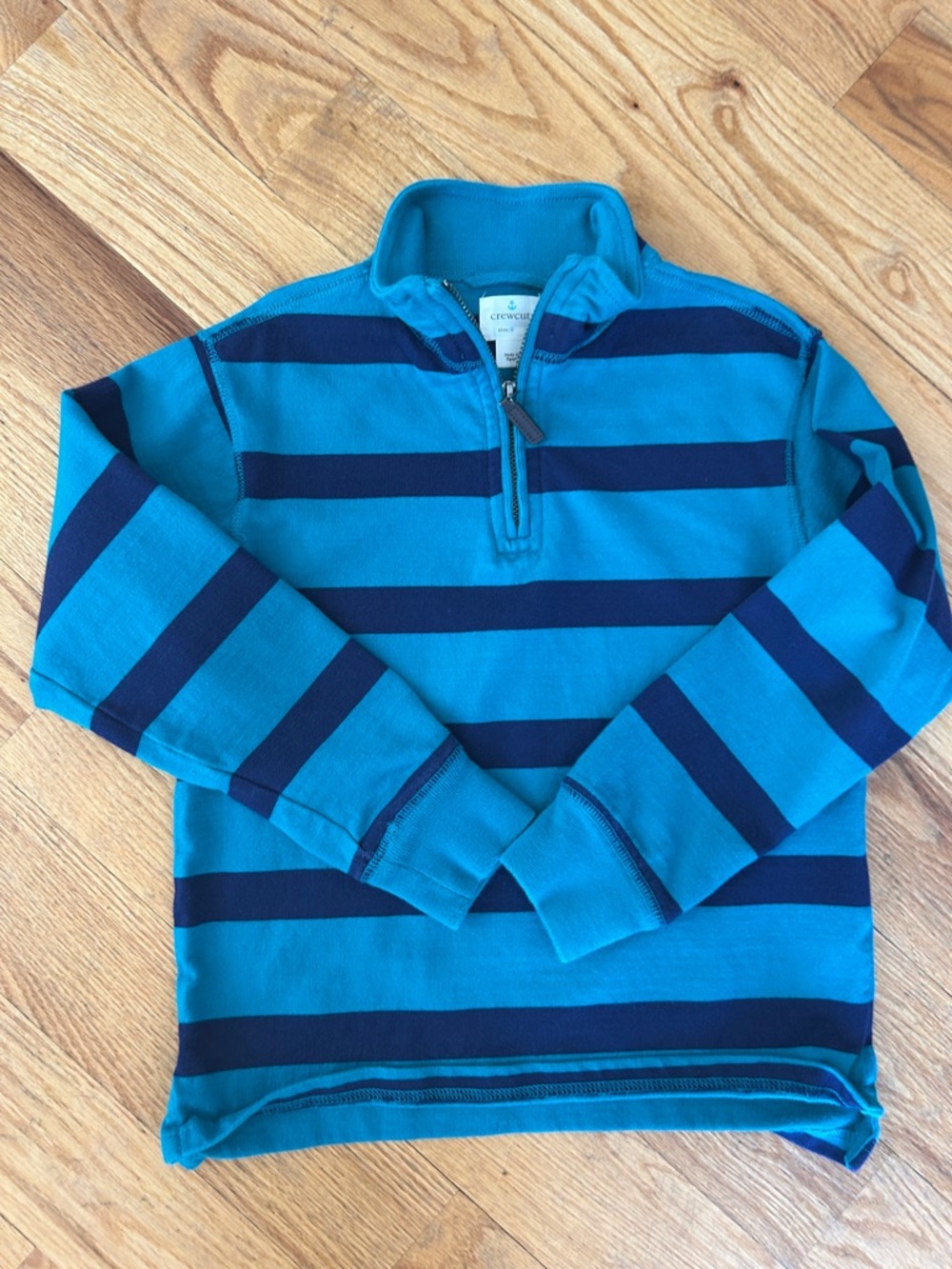Crewcuts Teal and Navy Striped Half-Zip Pullover